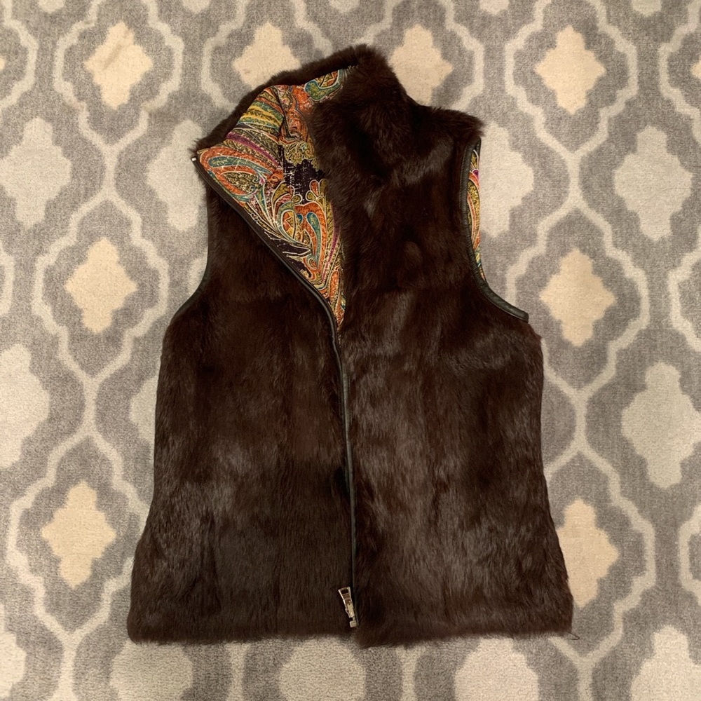 Brown rabbit fur vest with sweater back